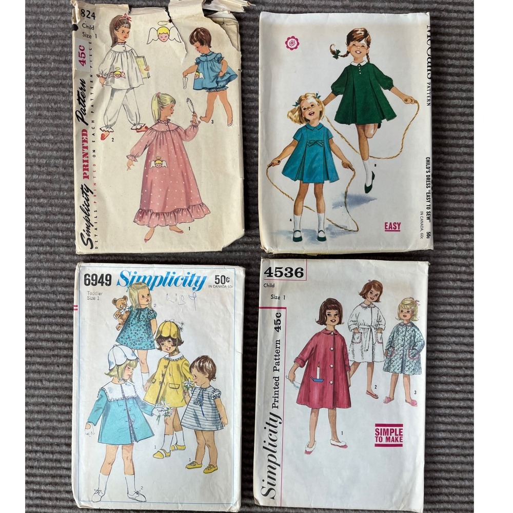 Vintage Sewing Patterns Lot 4 Simplicity McCalls Toddler Child Size 1 Dress Coat